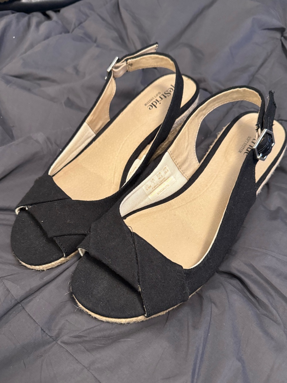 Life Stride Black Open-Toe Slingback Wedge Sandals